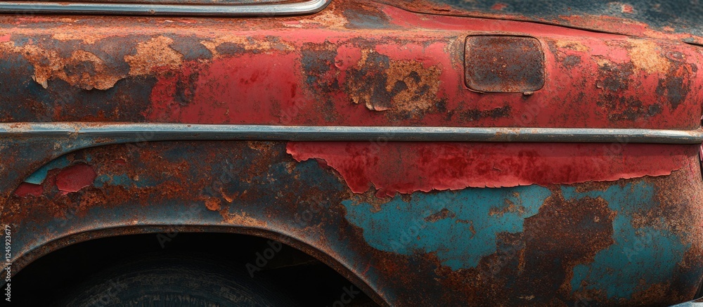 Poster vintage rusted car close-up showcasing weathered textures and colors with ample blank space for cust