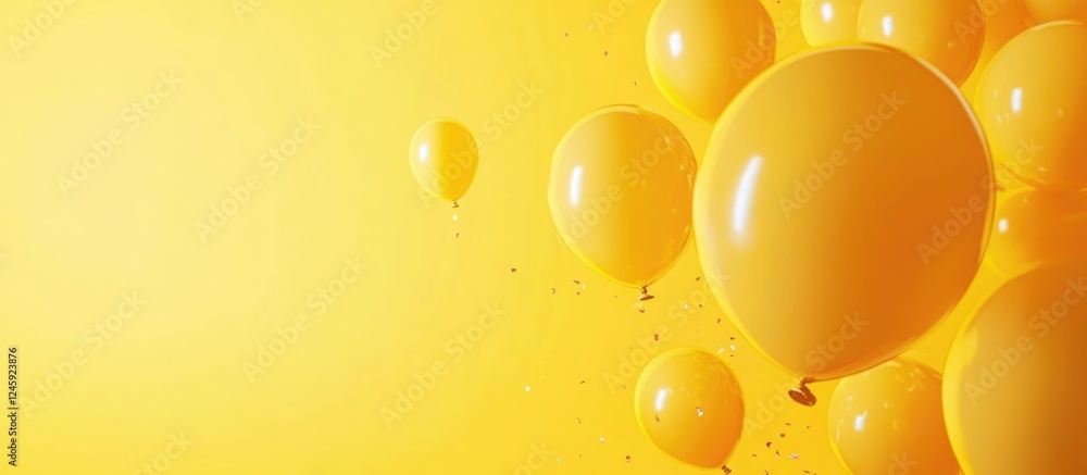Leinwandbilder bright yellow sky filled with scattered party balloons against a sunny backdrop featuring ample empt