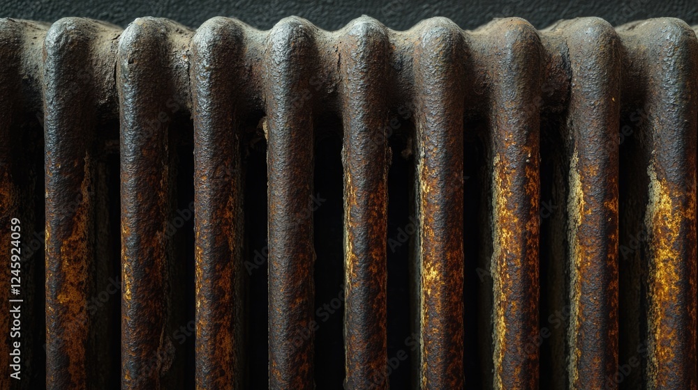 Aufkleber rusty radiator close-up showcasing unique texture and detail with ample space for text overlay in a 