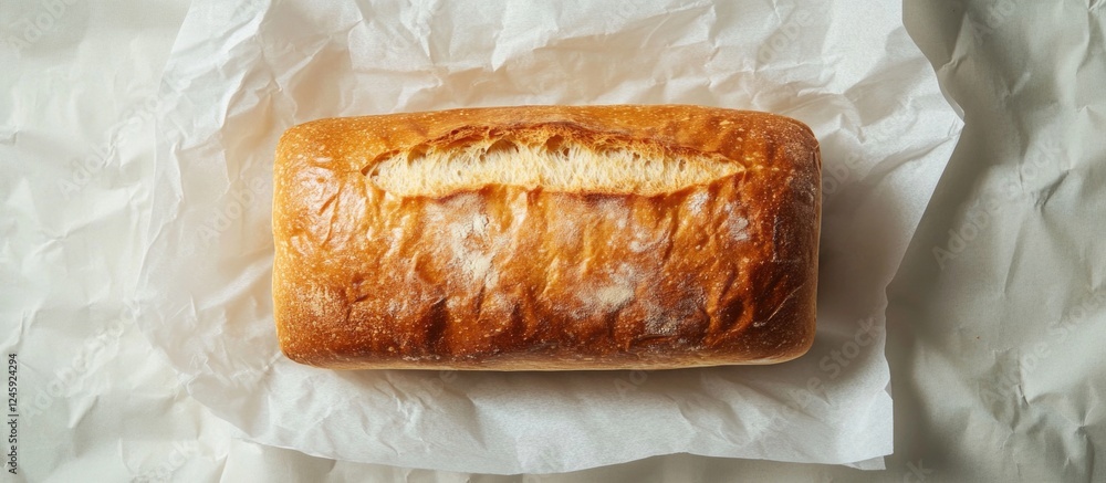 Poster bread loaf on blank parchment paper ready for bakery branding mockup showcasing empty space for logo