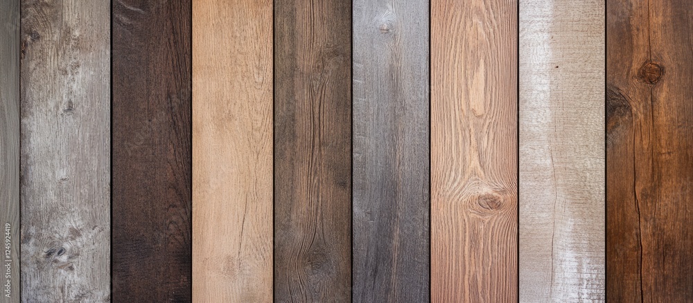 Poster brown wood texture background featuring various old wood panel designs and colors arranged verticall