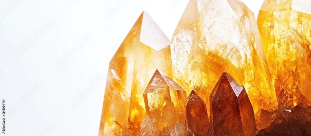 Poster citrine crystal points with inclusions on white background showcasing vibrant hues and empty space f