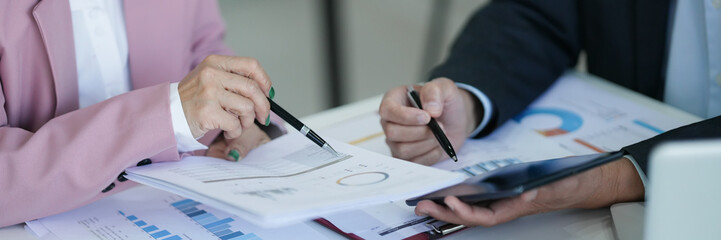 Fototapeta premium business account financier audit using calculator and analyzing data annual report.