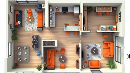 Modern Apartment Floor Plan: Chic Interior Design & Cozy Living Space