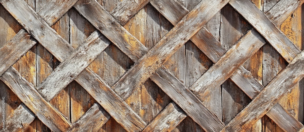 Aufkleber worn brown wooden fence background texture with intricate woven design for rustic decor and design p