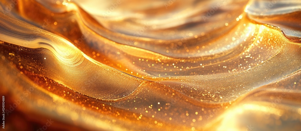 Poster golden abstract texture with flowing waves and bokeh effect creating a warm, luxurious background fo