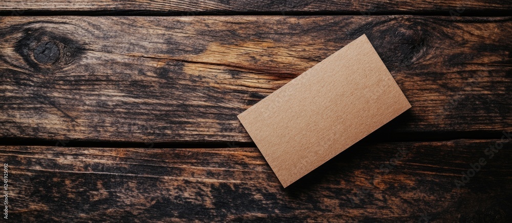 Poster Business card placed on rustic wooden surface with ample copy space for branding and contact information.