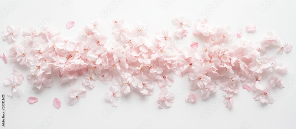 Poster cherry blossom petals scattered on a white background in a minimalistic style creating a serene and 