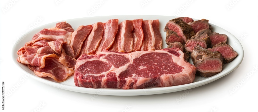 Aufkleber carnivore diet platter with assorted cuts of beef including steak and bacon on a white plate ideal f
