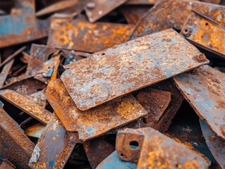 Rusting metal pieces create an industrial abstract, with textures and colors