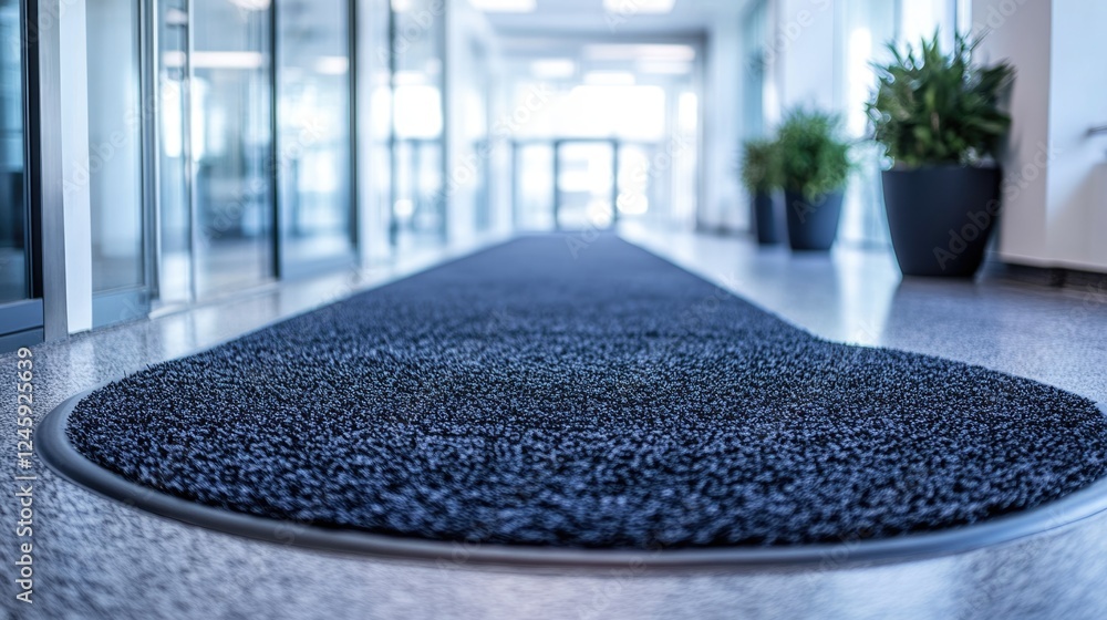 Poster circular mat in modern office hallway with clean lines and ample empty space for text or graphic des