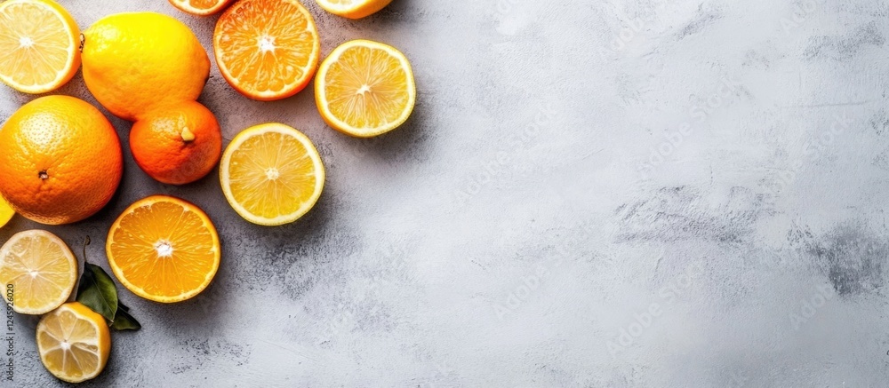 Aufkleber citrus marmalade in glass jar surrounded by fresh oranges on a rustic countertop with blank space fo