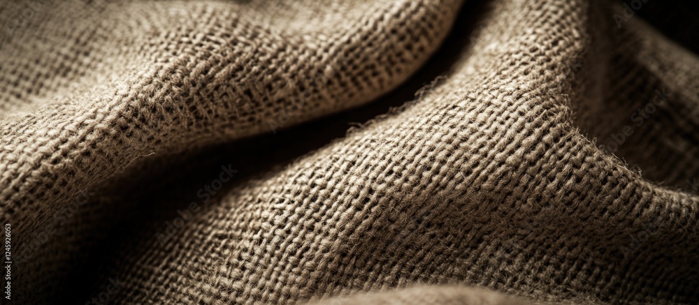 Poster burlap fabric texture close-up showcasing natural fibers and earthy tones ideal for rustic and vinta