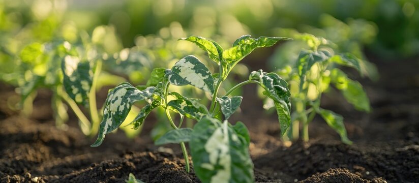 Chili plants affected by curly disease showcasing leaf deformities and potential impacts on fertility and plant health.