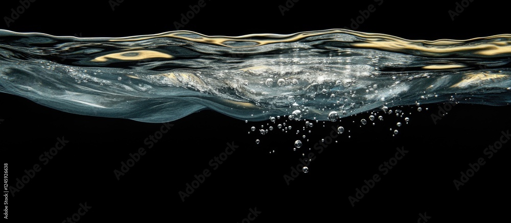 Poster bubbles rising in clear water against a dark background creating an abstract underwater scene with s
