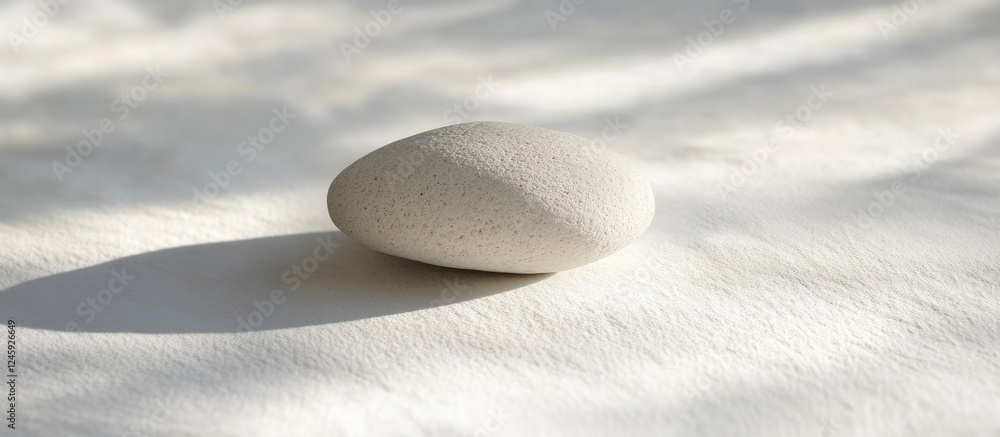 Aufkleber smooth white rock on a white surface casting a delicate shadow in a tranquil and minimalist setting 