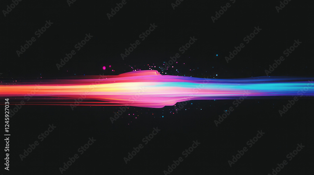 Poster a sweeping motion of multicolored light streams weaving through a dark space, gently interspersed