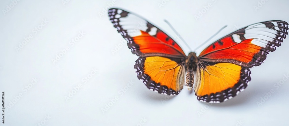 Poster vibrant butterfly showcasing intricate patterns on a light background highlighting its stunning colo