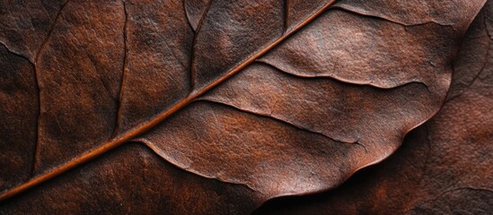 Macro View of Tea Leaf Surface Detailing for Nature and Health Themes with Space for Text Overlay or Creative Design Applications