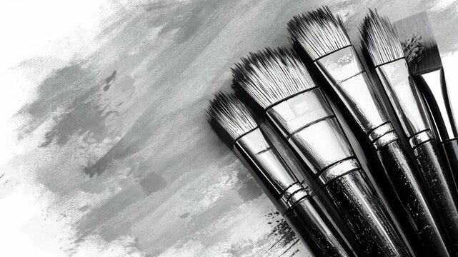 Dynamic brush strokes transforming black and white art into shades of gray