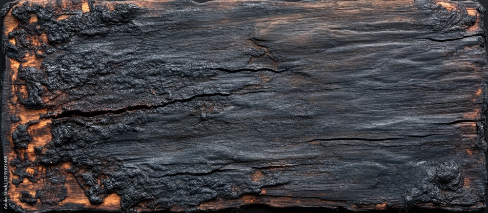 Poster burned timber wall texture with unburnt areas showcasing dark charred surface and scratched hardwood