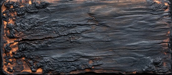 Burned timber wall texture with unburnt areas showcasing dark charred surface and scratched hardwood ideal for design or artistic backgrounds