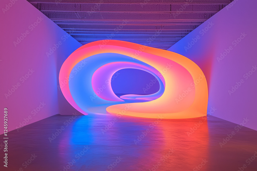 Poster a captivating vision of continuous neon lines swirling in a loop, their movement amplified by