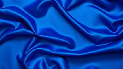 Obraz premium Beautiful dark blue silk satin background. Soft folds on shiny fabric. Luxury background with copy space for text, design. Web banner. Flat lay, top view table.Birthday, Christmas, Generative AI