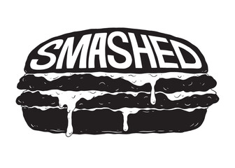 Smashed burger illustrative word lettering art design.  Vector design illustration for web, t-shirt design, other graphic design use