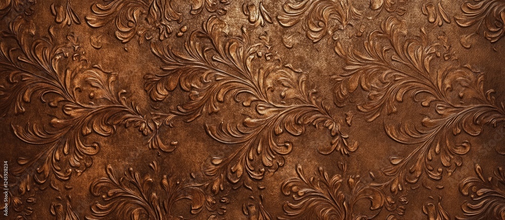 Poster brown embossed wallpaper texture with intricate floral patterns for elegant background design.