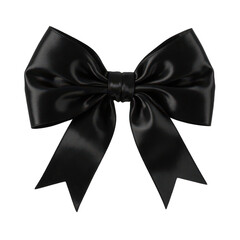 Elegant black bow, glossy satin ribbon with intricate loops, perfect for gift wrapping or decoration, versatile and stylish. Isolated on white background or PNG