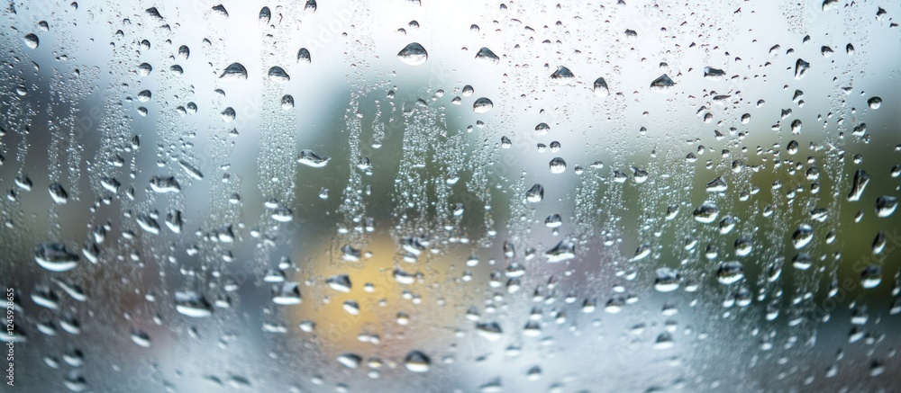 Aufkleber close up of raindrops on a clear glass surface with blurred background and light reflections ideal f
