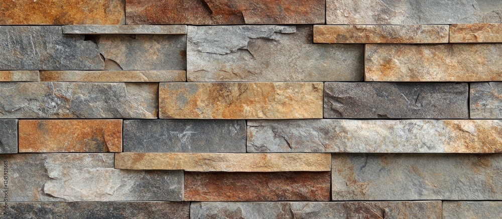Poster textured stone wall with varied tones and patterns ideal for backgrounds or architectural design ele