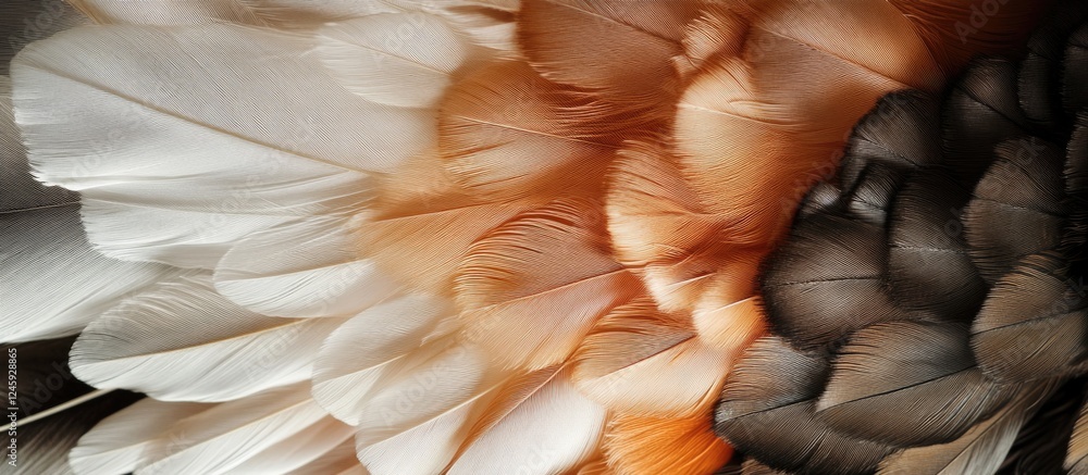 Poster colorful close-up of chicken feathers displaying intricate textures and patterns suitable for backgr