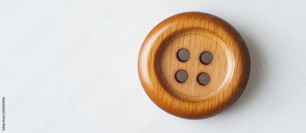 Poster wooden button with four holes on a clean white background showcasing natural texture and design simp