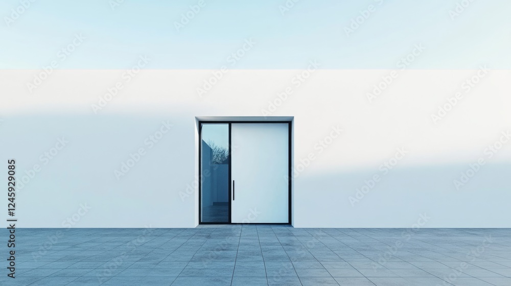 Poster modern minimalist house facade with glass door and empty space for text ideal for architecture or de