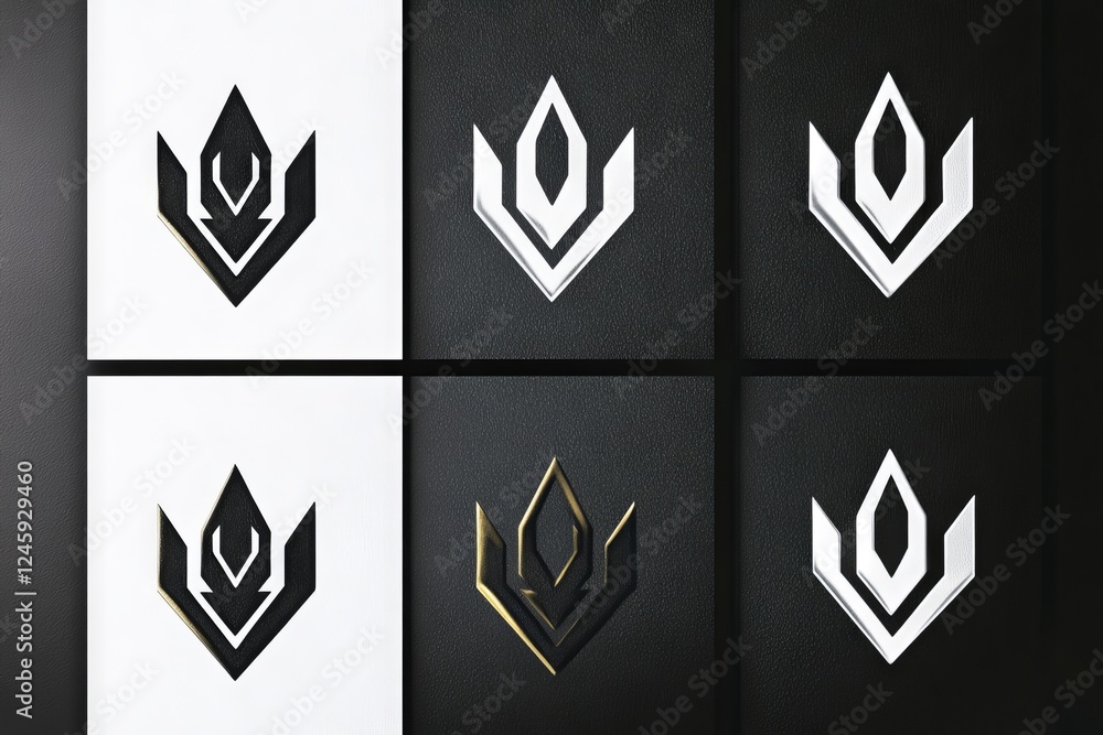 Poster a set of six different logo designs, each with a different color scheme