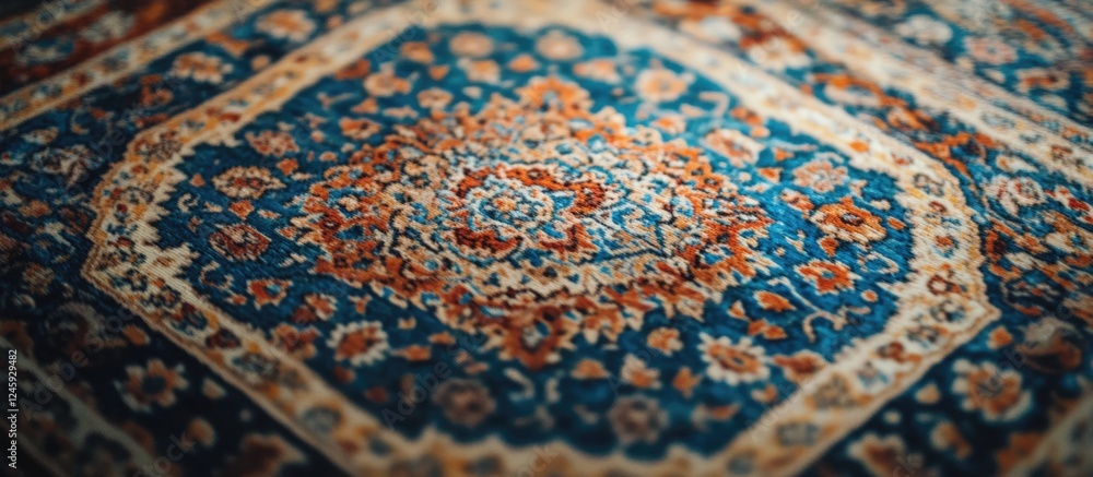 Poster close up of intricate patterns in traditional persian carpets featuring vibrant colors and textures 