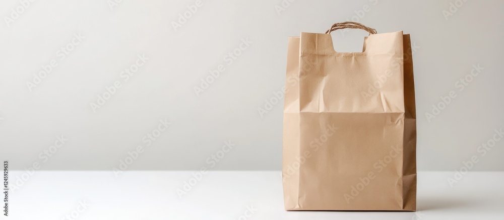 Poster Brown paper bag on white background showcasing ample empty space for customizable text or branding elements