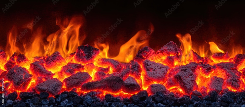 Poster dramatic flames and glowing embers on a dark background creating a captivating intense fire scene
