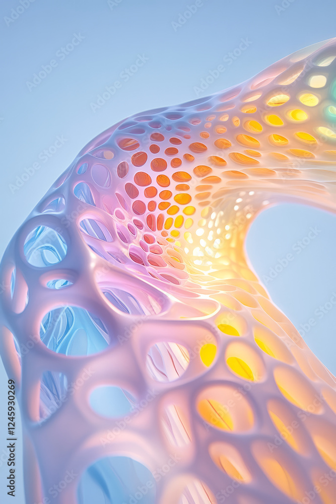 Aufkleber a mesmerizing view of a biomechanical form with gentle holes and translucent edges, bathed in