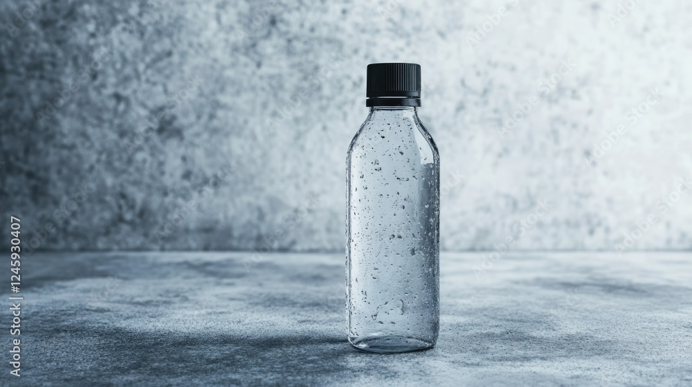 Aufkleber transparent bottle with black cap on textured surface minimalist design empty space for text modern 