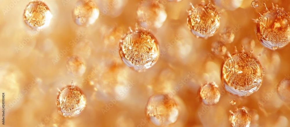 Poster brown water droplets on glass surface with blurred orange background creating a textured abstract pa