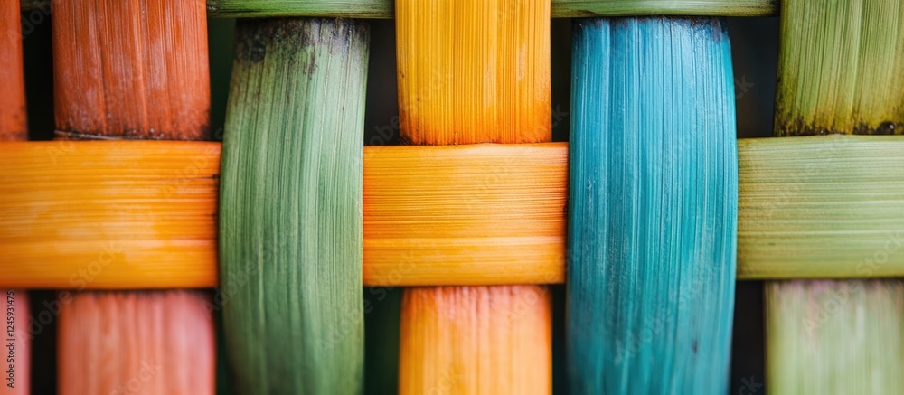 Poster colorful bamboo weave texture in a close-up view highlighting vibrant patterns and intricate craftsm