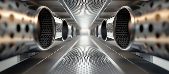 Catalytic converter in exhaust system showcasing detailed design with empty space for text and branding opportunities