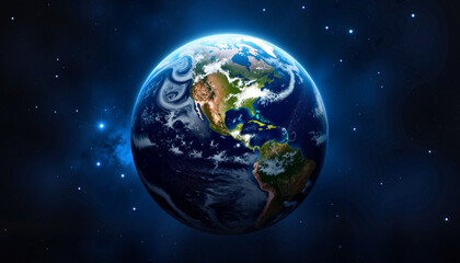 Obraz premium Planet Earth glowing in outer space at midnight, cosmic beauty