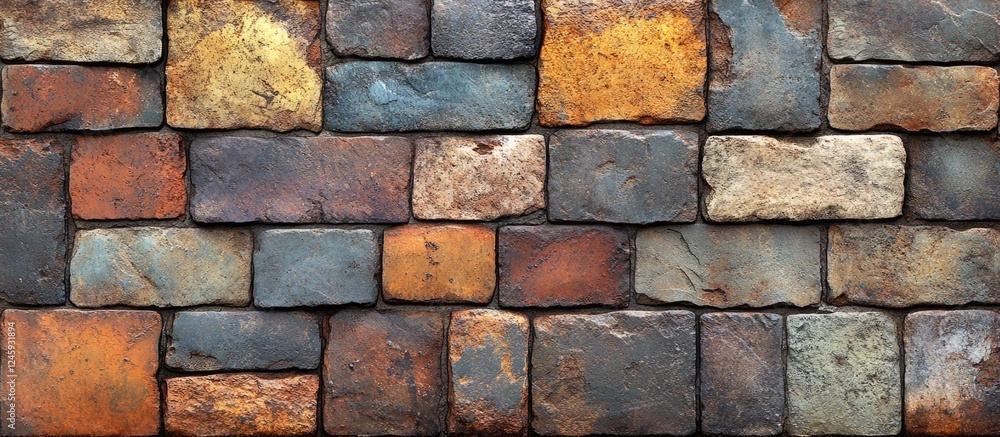 Poster textured brick block tile wall and floor pattern in earthy tones for architectural and design backgr