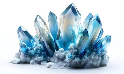 Blue crystal cluster on white background, geology, science, nature, pure, clean, for websites or advertisements