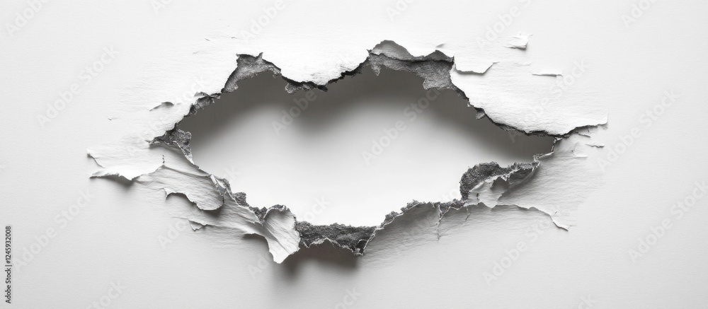 Poster burned hole in white paper with detailed peeling edges and clipping path for design and creative use