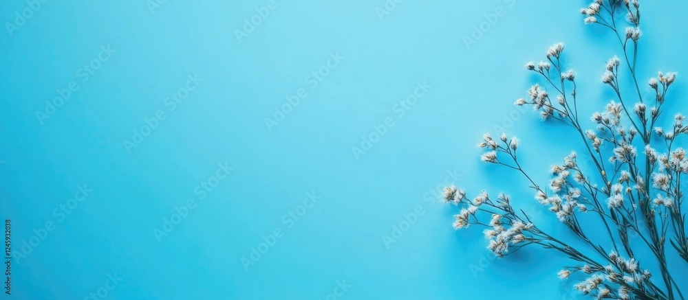 Leinwandbilder Minimalistic light blue background with empty space and delicate flowers for text placement or inspirational design elements